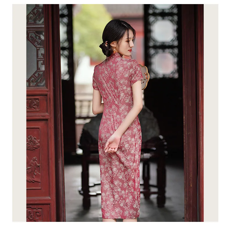 Traditionele Chinese Vrouwen Meisjes Knielange Qipao Fashion Vintage Retro Mandarijn Kraag Korte Mouwen Satijn Cheongsam Jurk