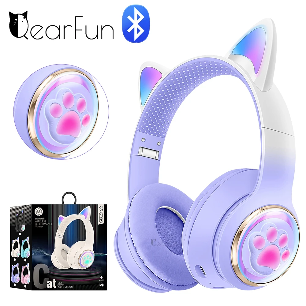 

RGB Cute Cat Headphones Wireless Girls Kids Headphones With Microphone Foldable Stereo Music Headset for Iphone Ipad Table Gifts