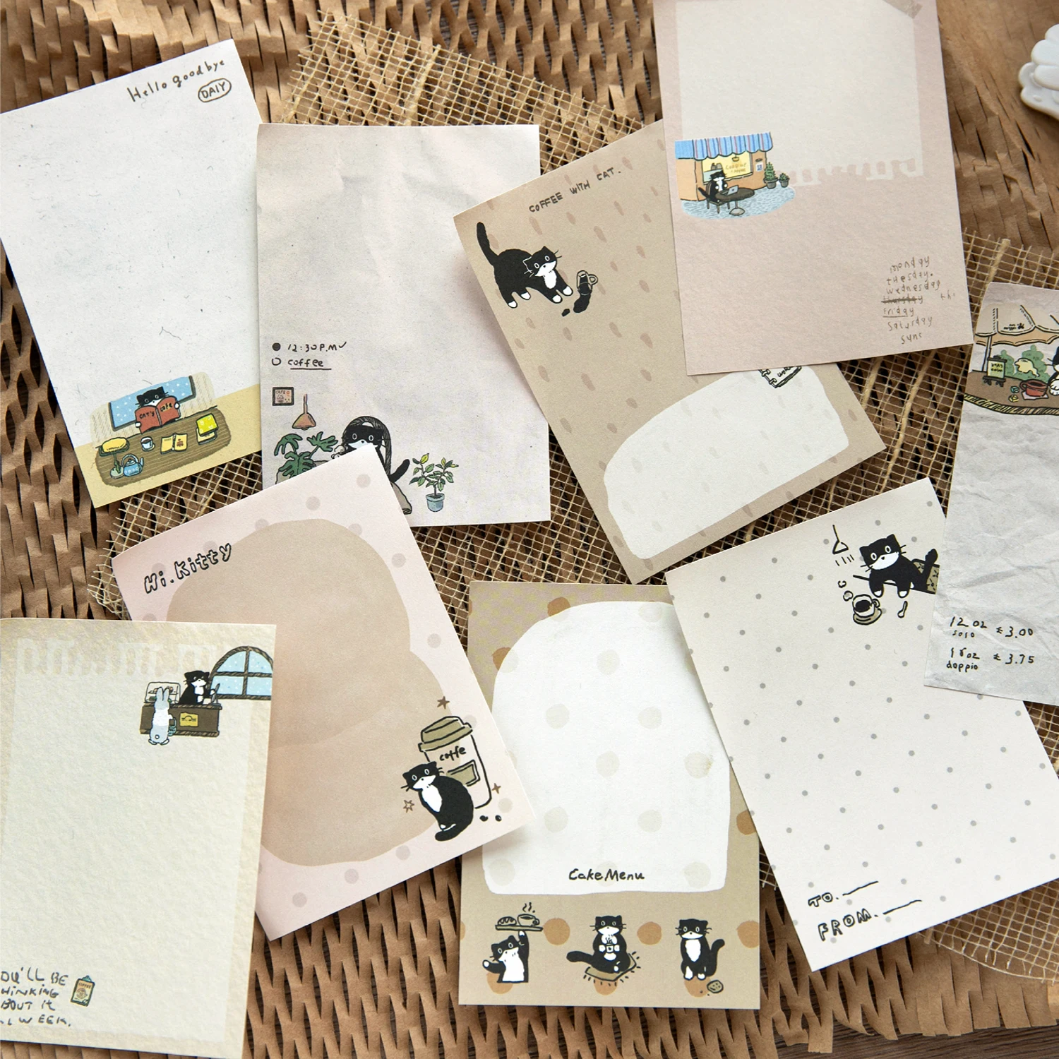 JIAMEI 50sheets Cat Cafe Time Series Ins Cartoon Cat Illustrations Leave a Message Memo DIY Handmade Scrapbooking Material Paper