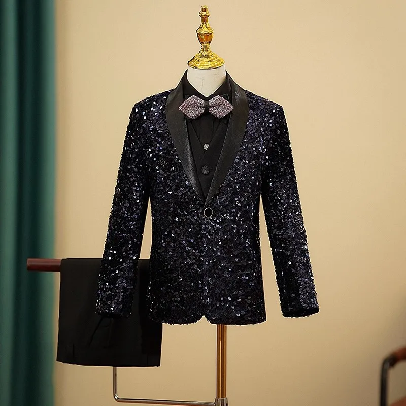 

Sequin Blazer Suit Set for Boys 3-16 Years Stage Performances Suit Set Gentlemen Wedding Kids Suit Party Blazer Pants Vest