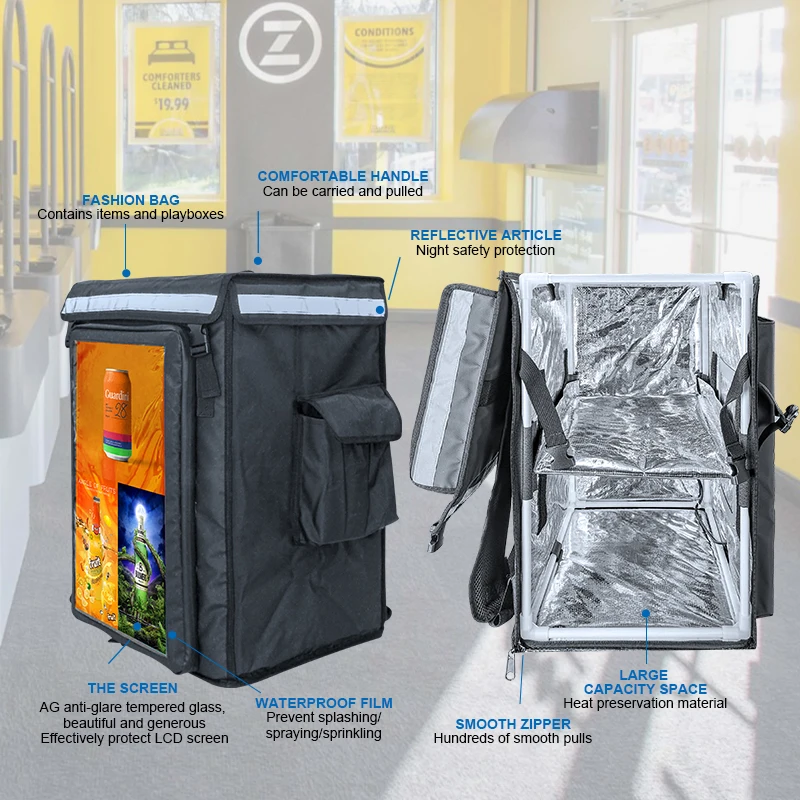 Bewegliche Werbetafel, Wanderförderung, LCD-Display, 18,5 Zoll, 1000 Nits, Rucksack-Werbetafel, wasserdicht