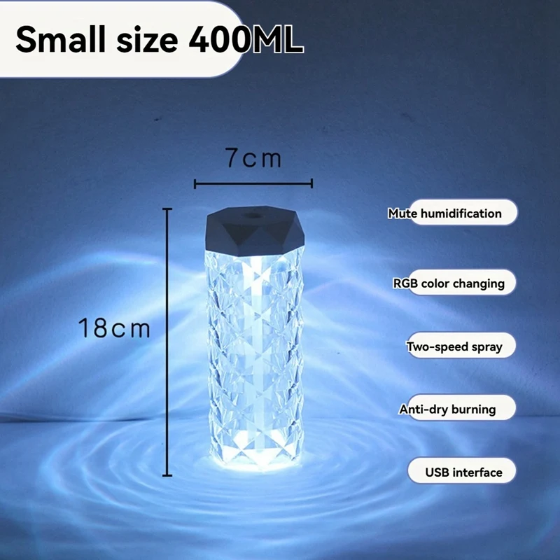400Ml Small Air Humidifier Colorful Ambient Lighting  Multiple Faceted Prism Design  Multiple Faceted Prism Design
