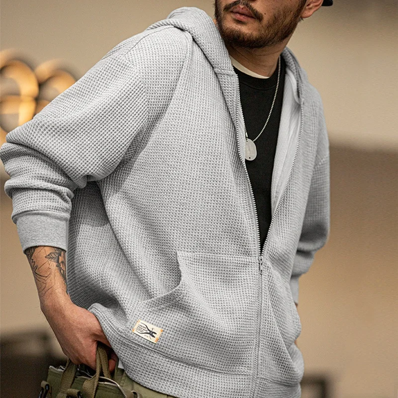 

Мужская трикотажная толстовка Maden ey Hoodie: свободный крой, весна-осень, японский стиль, повседневная молодежная мода, на молнии, с открытым воротом