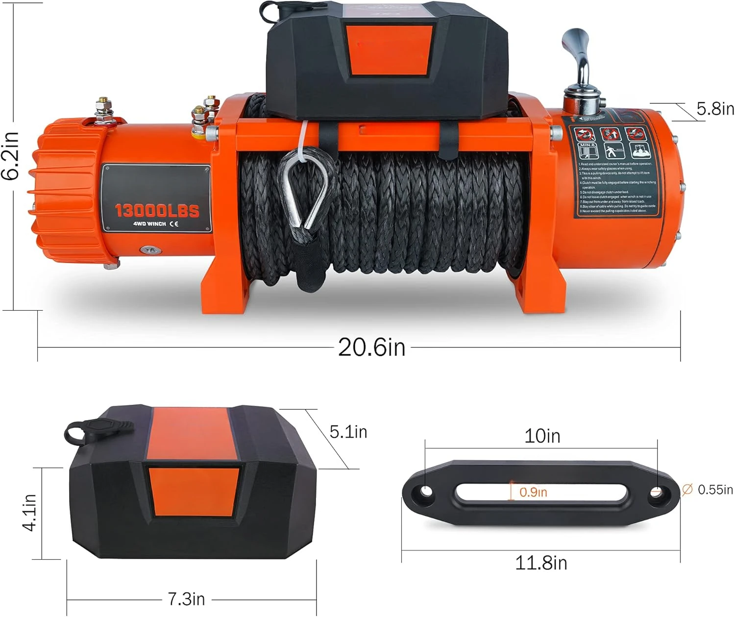 12V 13000-lb Load Capacity Electric Truck Winch Kit Synthetic Rope, Waterproof Off Road Winch for Jeep,Truck