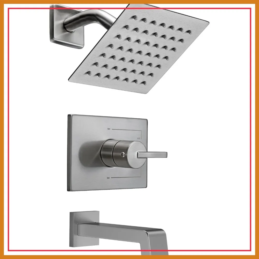 

Bathtub Shower Faucet Set Combo with 6 Inch Rain Shower Head, Complete Kit (Valve Included) Brushed Nickel