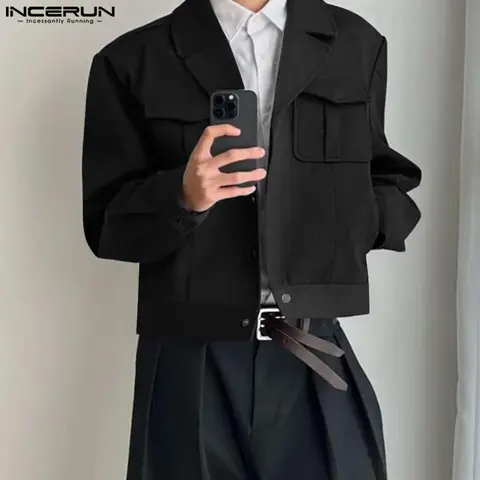 패션 캐주얼 스타일 탑 INCERUN 남성용 솔리드 크로프트 포켓 디자인 자켓 잘 생긴 남성 긴팔 자켓 코트 S-5XL 2025