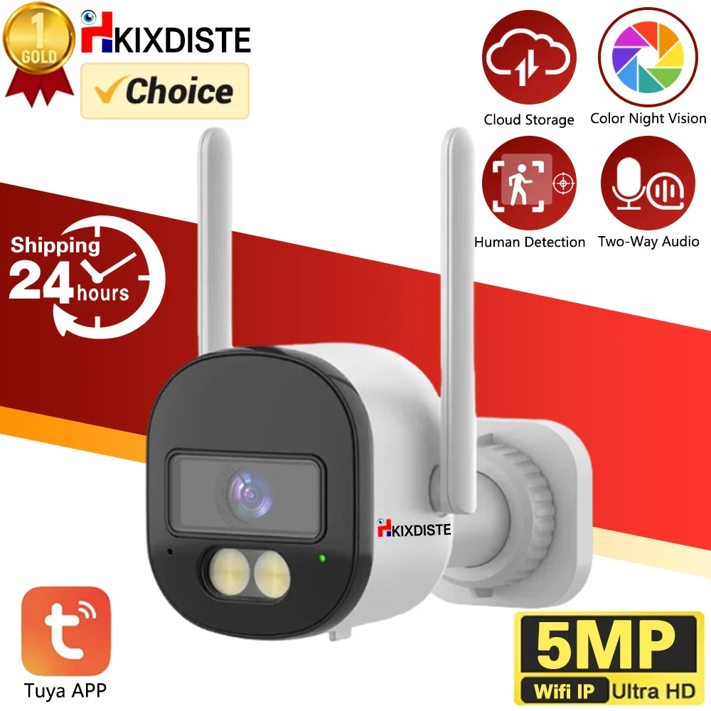 5MP TUYA Smart Life Wifi Camera Outdoor Wireless Security CCTV impermeabile visione notturna a colori telecamera Audio bidirezionale Baby Monitor