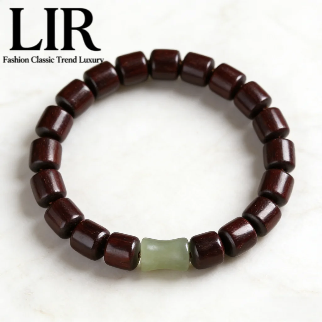

LIR New Rosewood Bamboo Joint Bracelet: Ebony Bloodwood Hetian Jade Unisex Feng Shui Protection