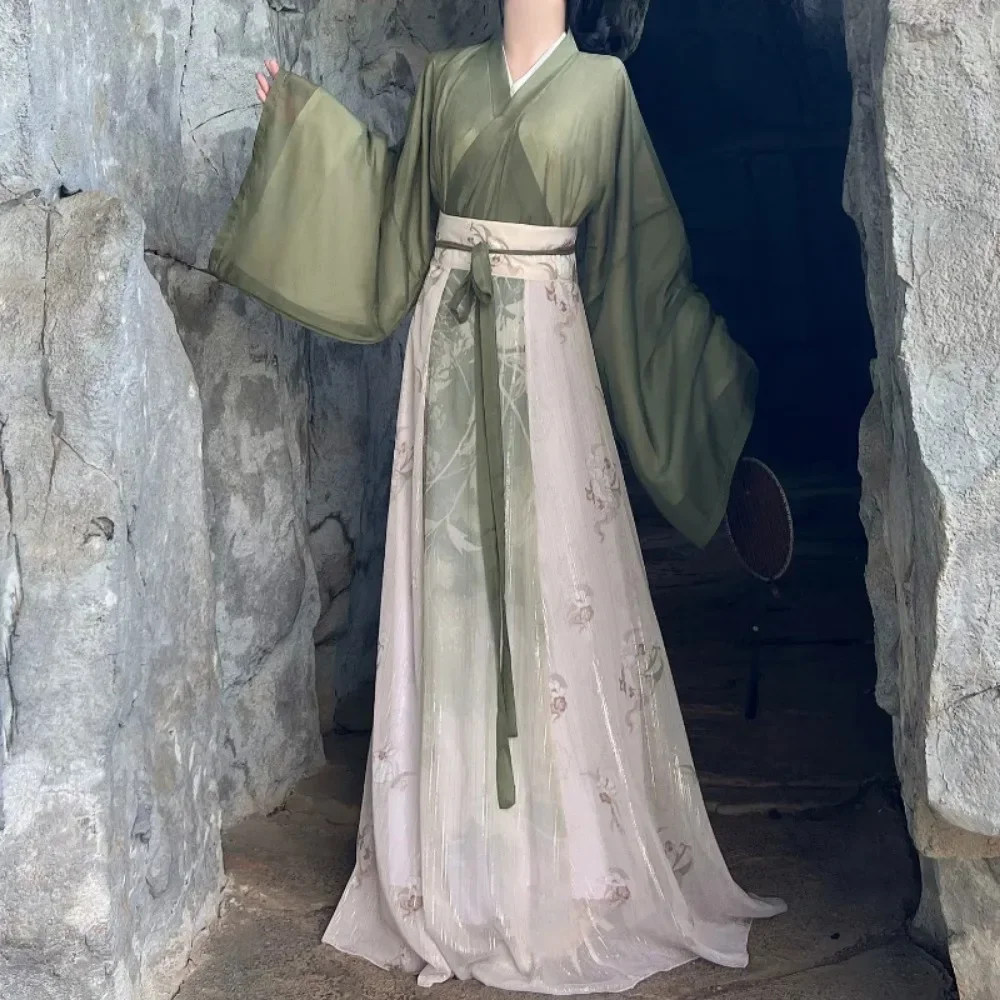 Conjunto feminino de vestido hanfu da dinastia weijin, estilo chinês, elegante robe longo, roupas de cosplay tradicionais vintage, terno han fu feminino