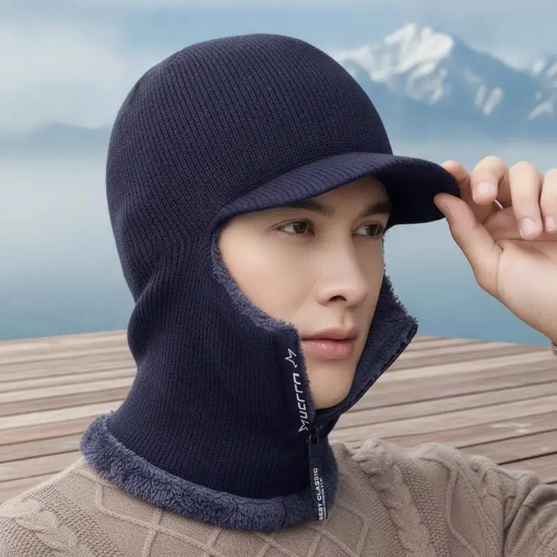 2 In 1 Winter Face Mask Beanie Warm Soft Knitted Windproof Hat for Cycling Skiing Cold Weather Commuting