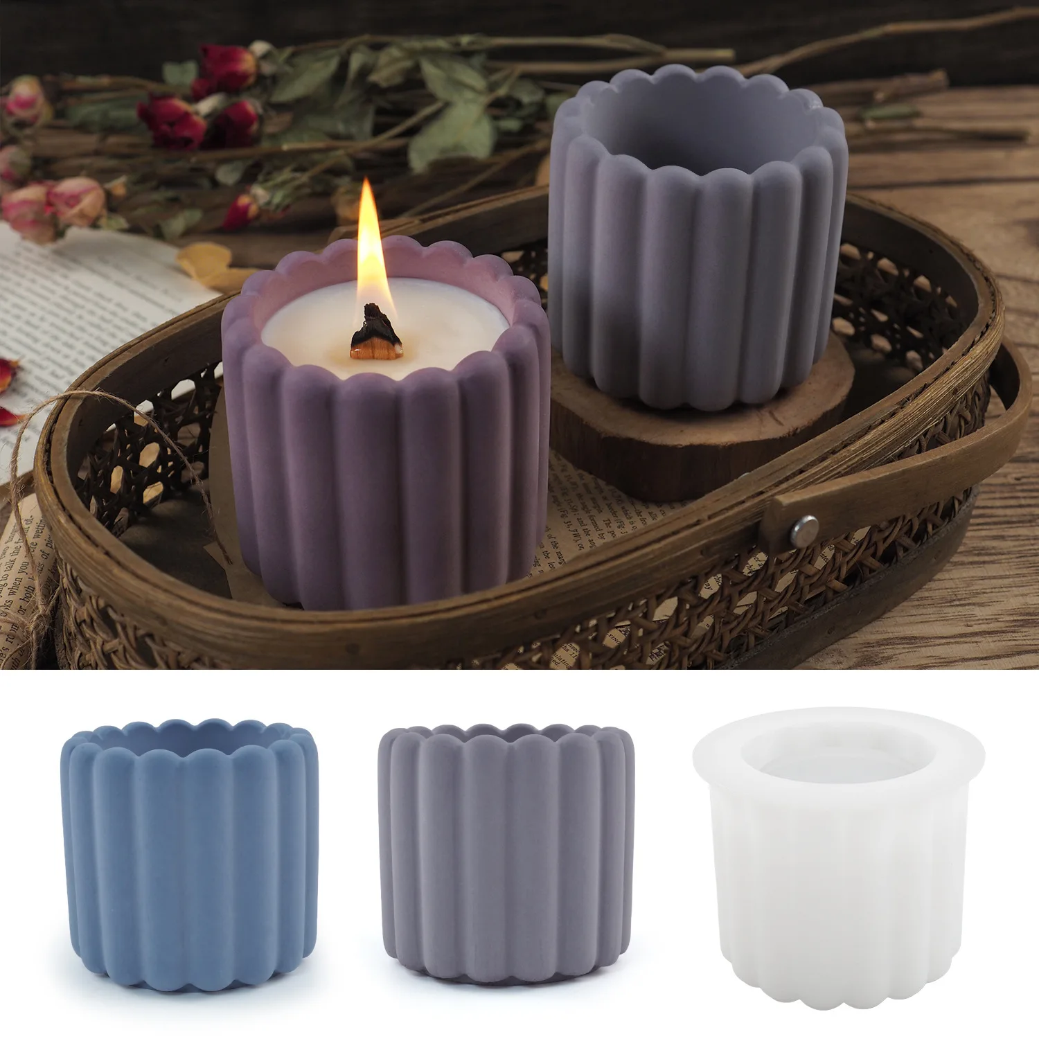 Succulent Flower Pot Silicone Mold DIY Cylindrical Stripe Candle Jar Plaster Cement Mould Jewelry Storage Box Resin Craft Molds