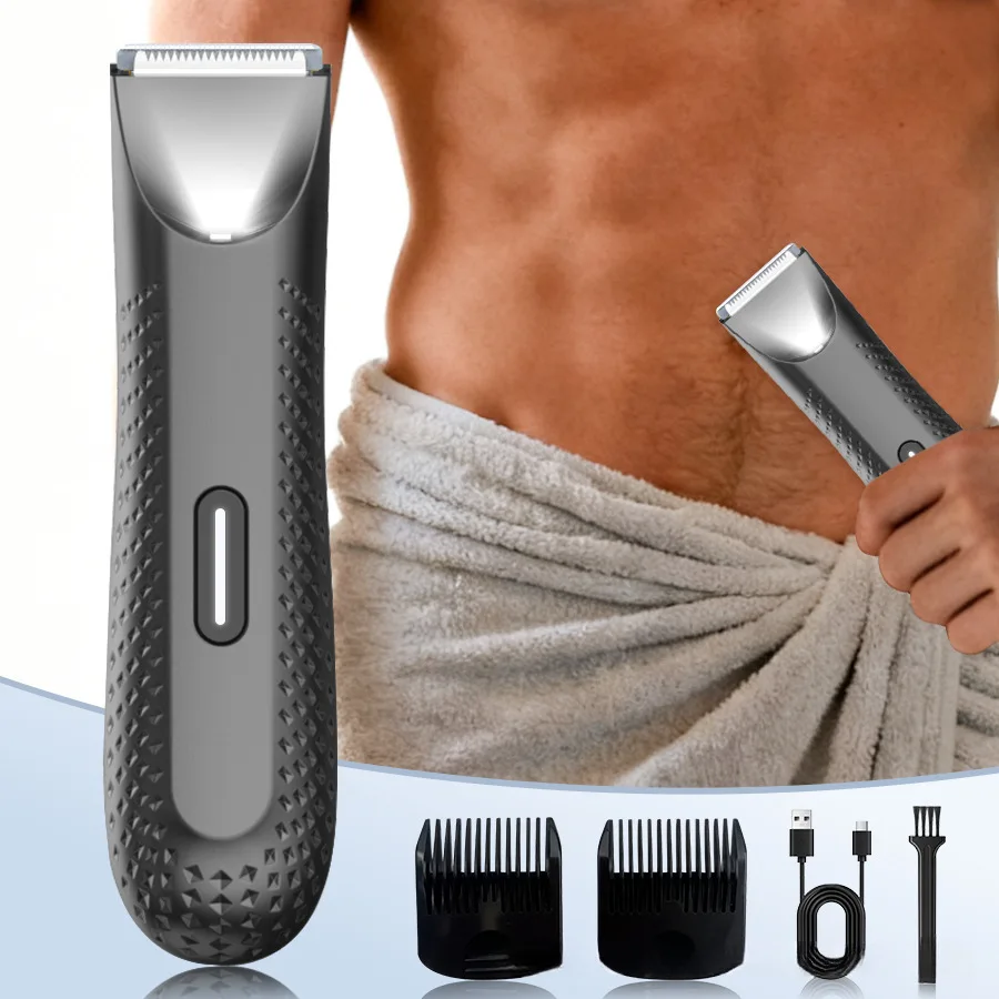 Electric Trimmer for Men's Groin Hair: Versatile Body Groomer and Waterproof Pubic Hair Trimmer with Replaceable Ceramic Blade