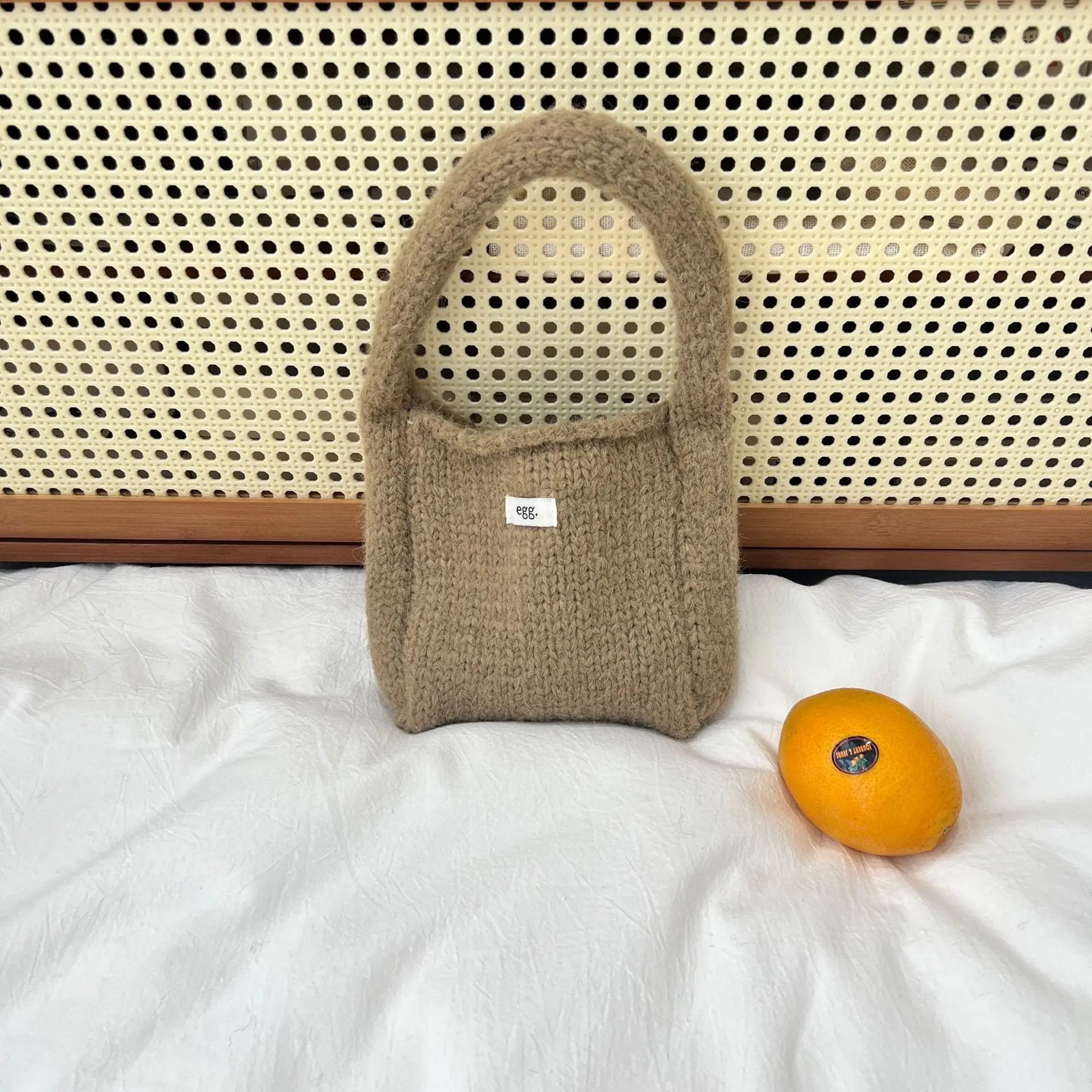 Handmade Knitted Handbag Minimalist Wool Woven Shoulder Bag Korean Solid Versatile Student Commuting Pouch Shopper Autumn Winter