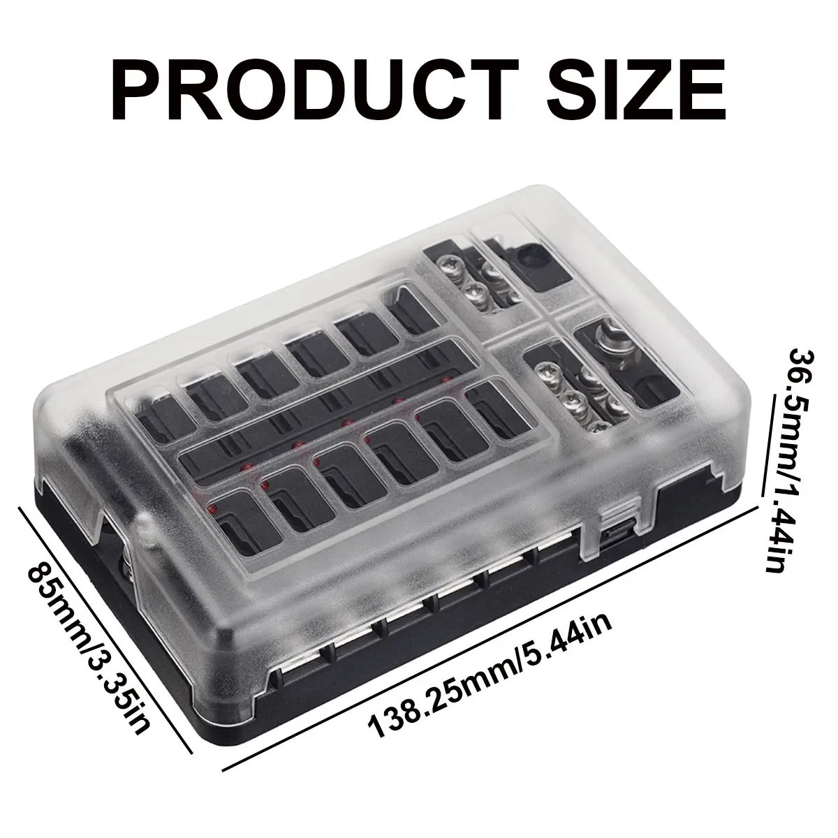 Car Boat Fuse Box Holder With 12 Way Blade Fuse Holder Block & Warning Indicator 12V~24V Power Distribution Panel Board