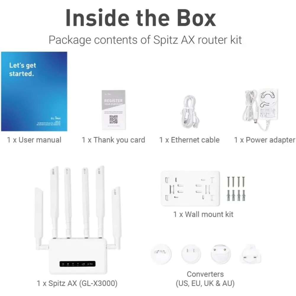 Best.GL-X3000 (Spitz AX) راوتر خلوي 5G للمنزل والمركبات الترفيهية، Wi-Fi 6، هوائيات قابلة للفصل، Dual-SIM، T-Mobile وAT&T #5