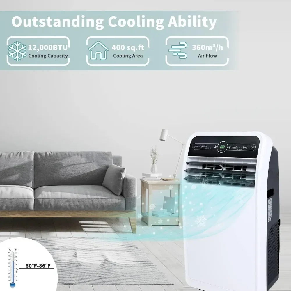 Climatiseur portable 2000 BTU, avec refroidissement intégré, mode deAquarelle et ventilateur, adapté aux pièces jusqu'à 400 pieds carrés