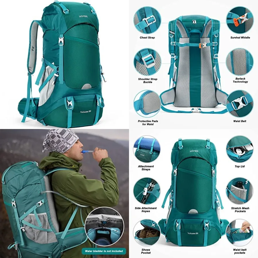 

50L Hiking Backpack Travel Bag Waterproof Camping Rucksack with Rain Cover Lightweight Backpacking Backpack