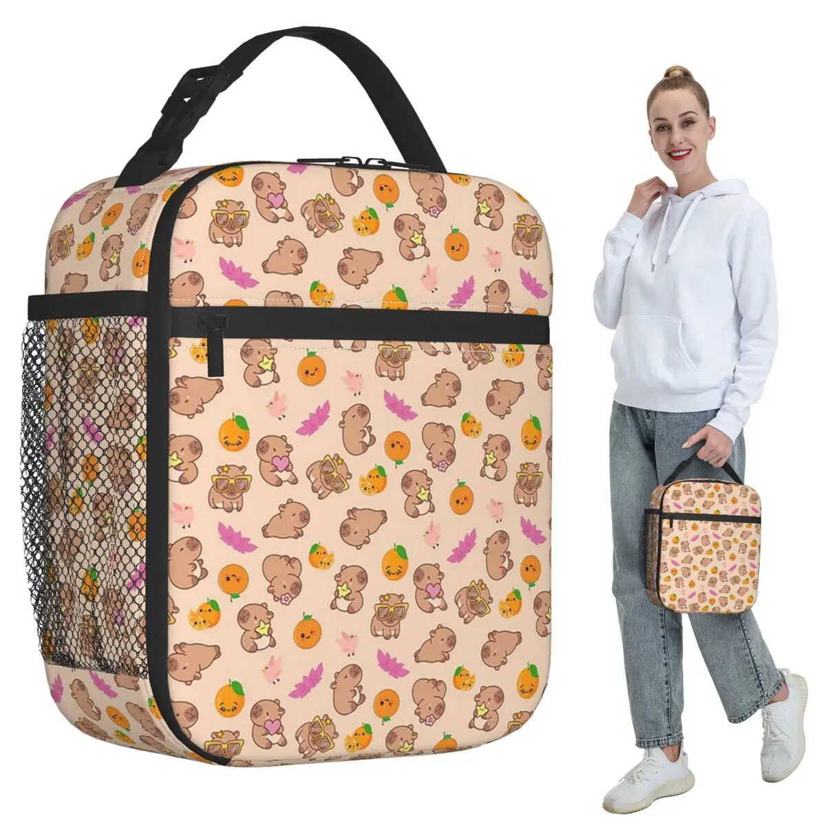 

Cute Capybara Pattern Insulated Lunch Bag for Kids School Cooler Thermal Food Box Tote Portable Lunch Boxes Container
