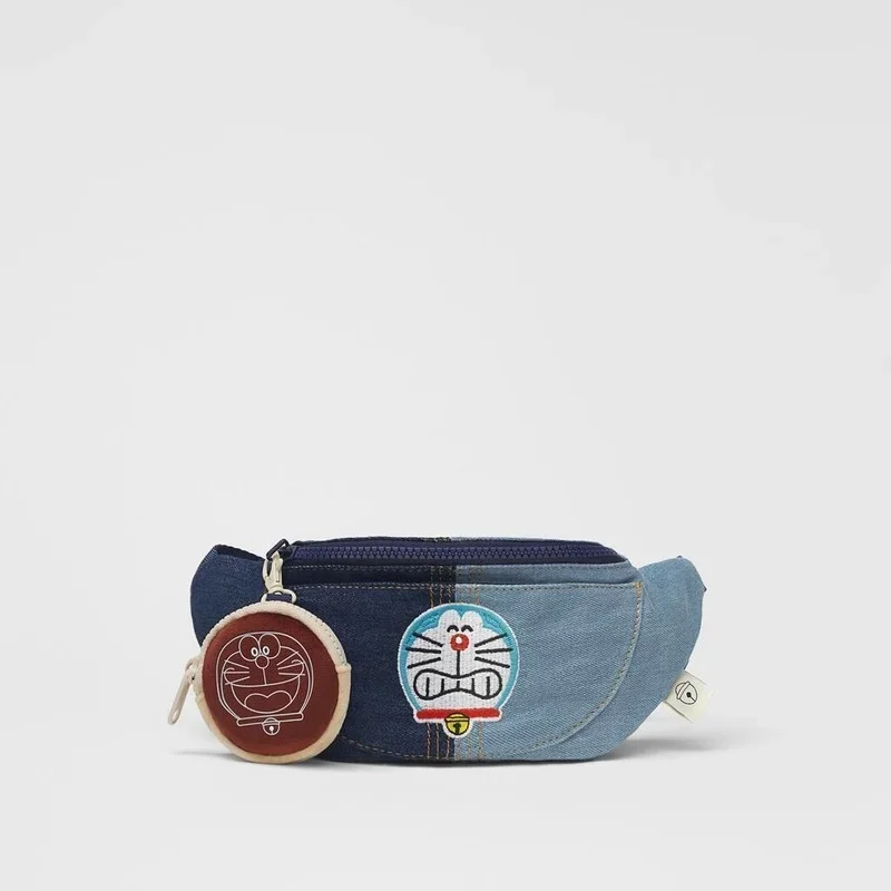 Doraemon Waist Packs Cute Wallet Women Splicing Cowboy with Ornaments Kawaii Kids Bags Fashionable Coin Purse for Girls Gifts