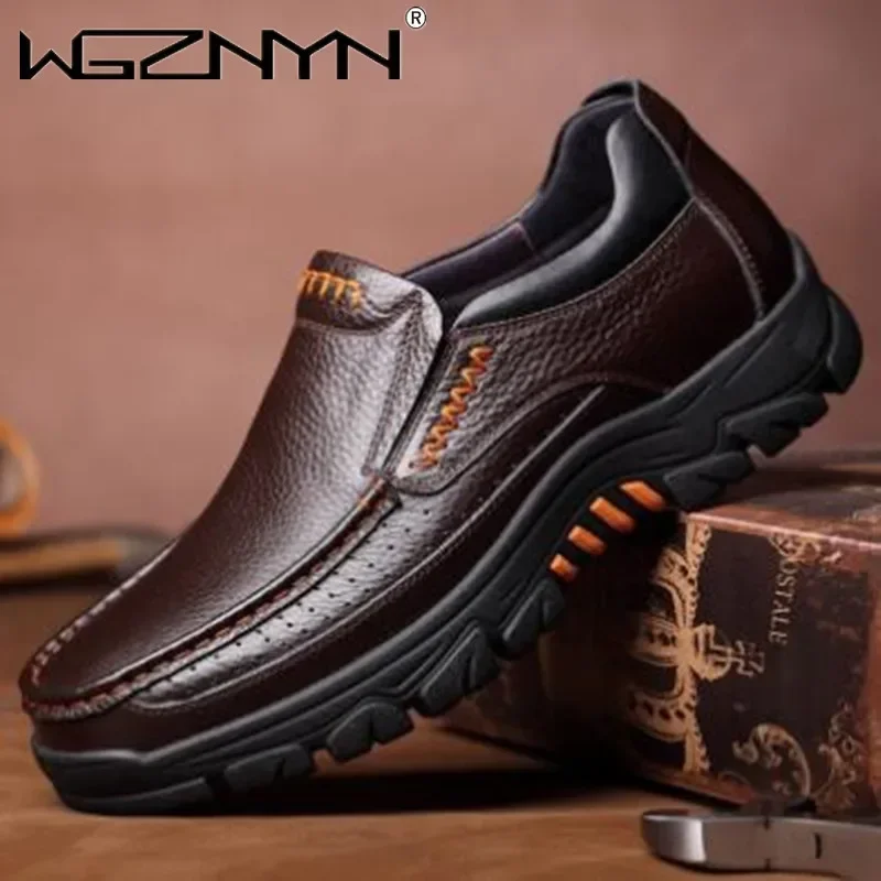 2026 New Handmade Genuine Leather Shoes 48 Men Loafers Soft Leather Men Thick Sole Casual Shoe Male Footwear Black Brown Slip-on