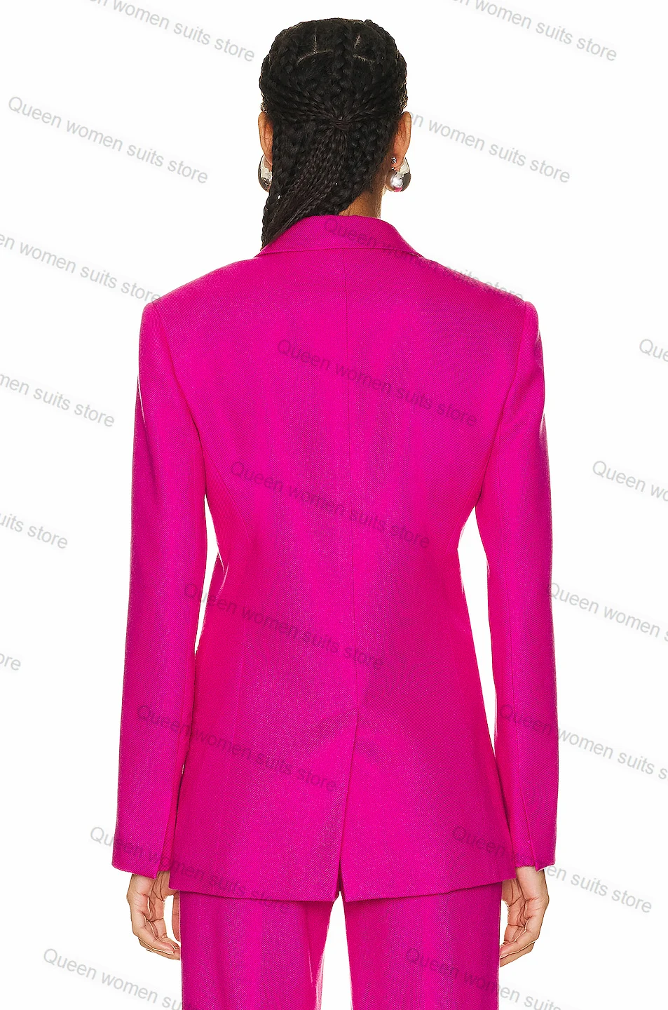 Hot Pink 2 potong setelan celana wanita, Blazer + celana Formal wanita kantor ukuran khusus satu kancing katun, mantel jaket Prom