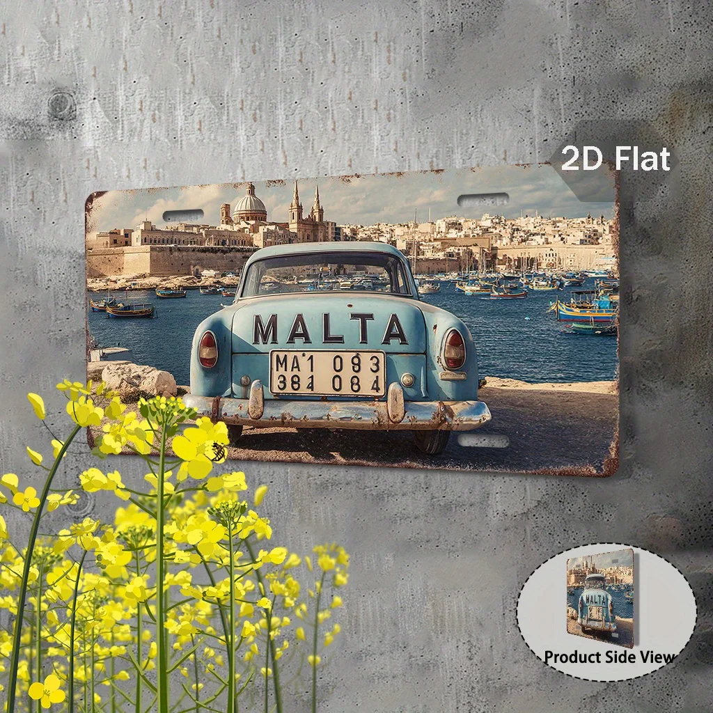 2D Flat Vintage Malta Aluminum License Plate LML 296C 11.8x5.9 Inch Heavy Edge Decor Perfect Birthday Gift