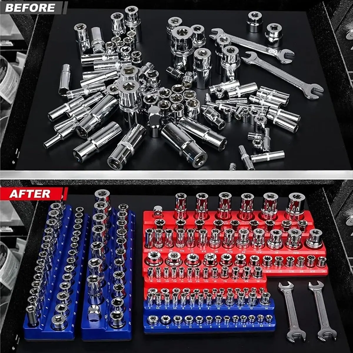 【Limited Offer】1/4Inch Drive 26pc Magnetic Socket Holder Metric 13 Deep 13 Shallow Magnetic Plastic Sleeve Holder Sleeve Storage
