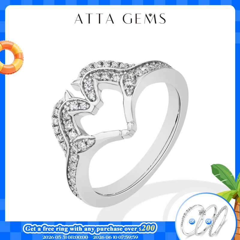 

ATTAGEMS New Double Horse Moissanite Rings D VVS1 925 Sterling Silver Love Heart Ring for Women Engagemen Band Mother's Day Gift