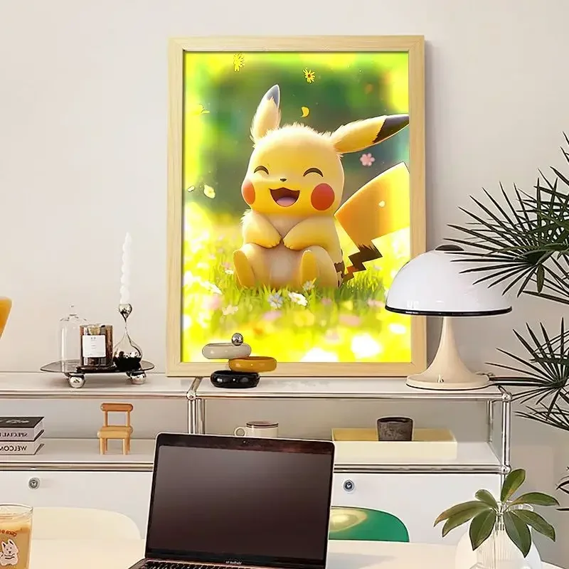 Pikachu Bedside Night Light Pokemon Anime Light-emitting Photo Frame Room Decoration New Year\'s Gift Bedroom Plug-in Models