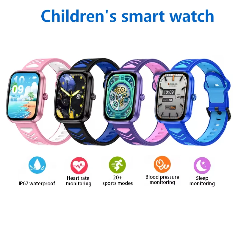ساعة ذكية للأطفال، مراقبة الصحة الذكية للأطفال، معدل ضربات القلب، الأكسجين في الدم، ساعة رياضية، مكالمة بلوتوث، سوار من السيليكون