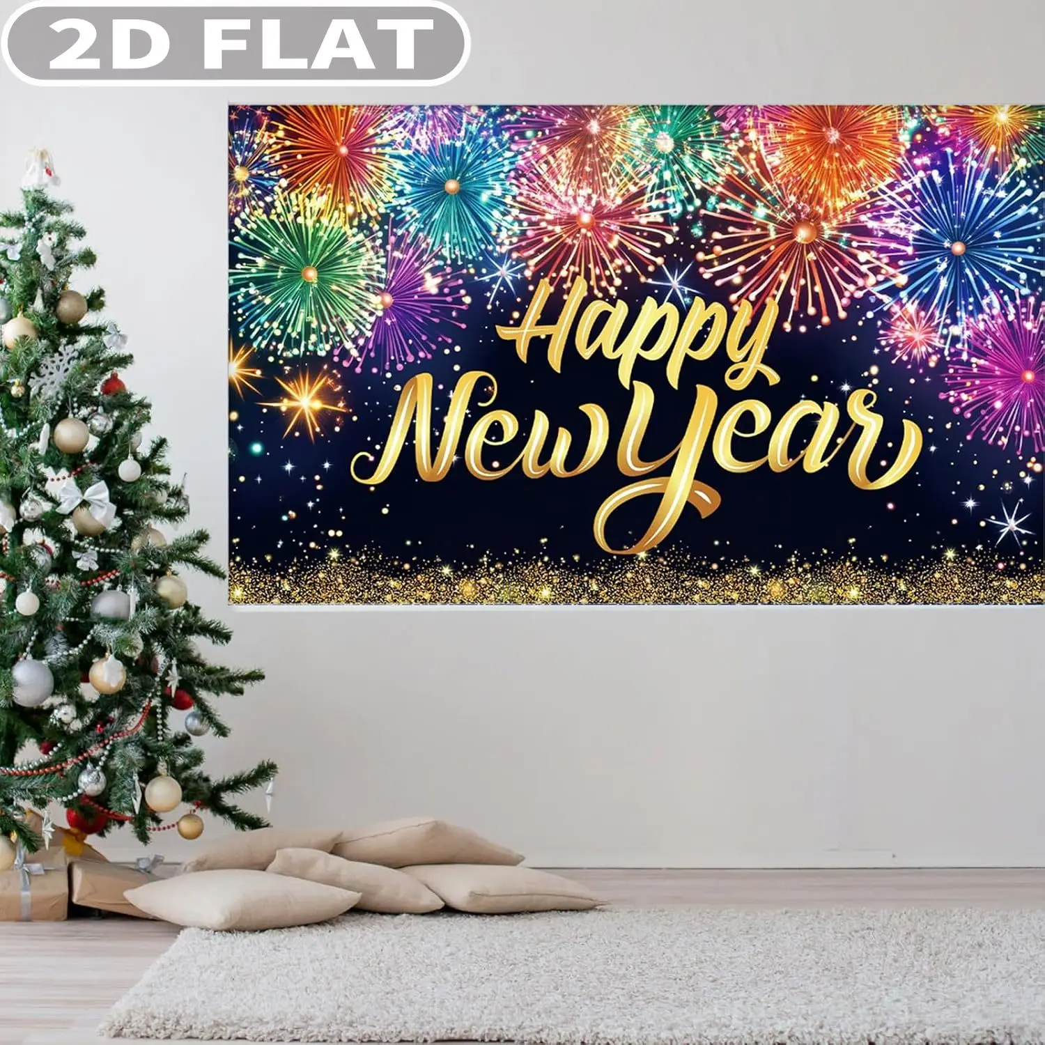 1pc Happy New Year Banner 2026 New Year Sign Studio Background, 43x71 Inch, Polyester Yard Outdoor for New Year Eve Party Supply