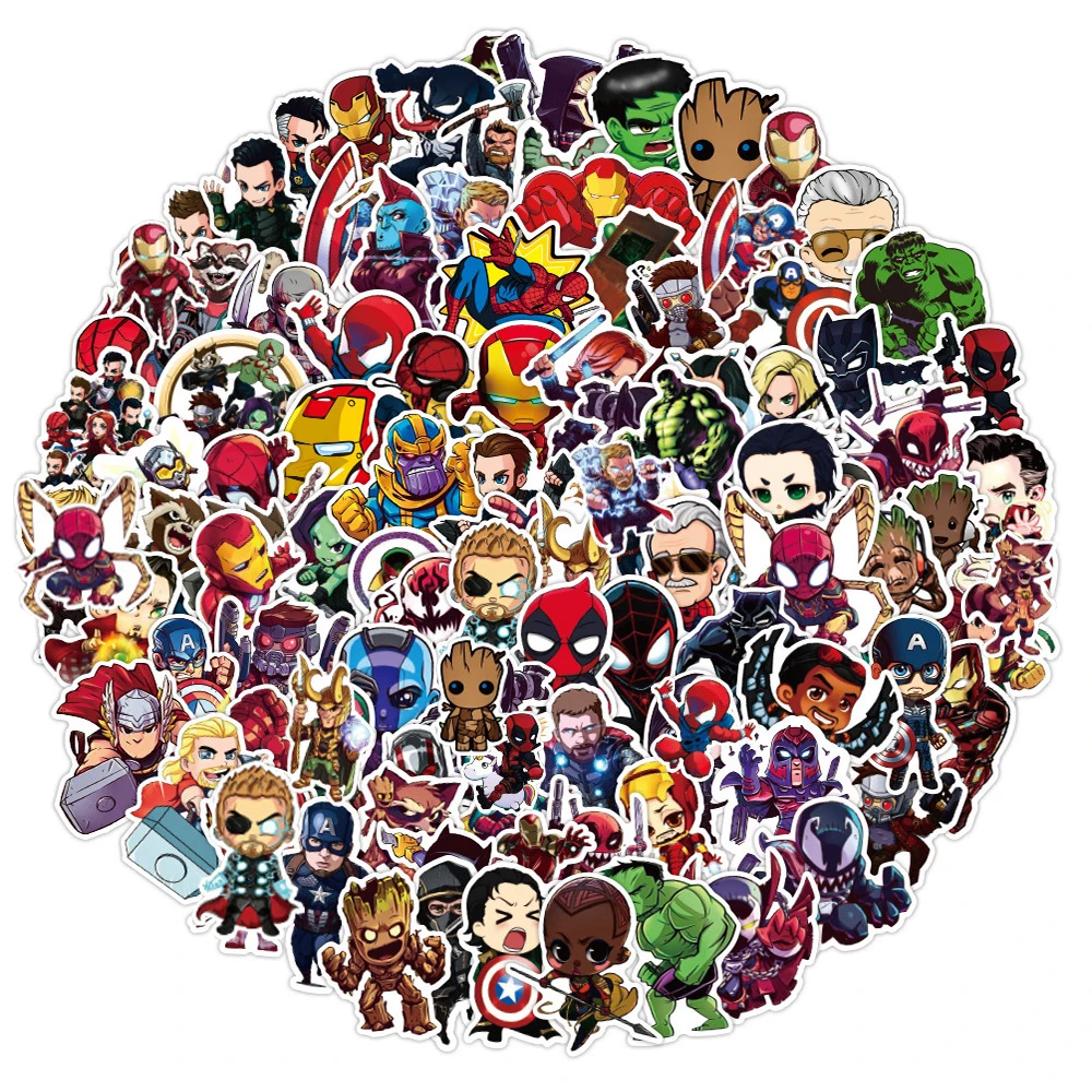 10/30/50/100PCS Disney Marvel The Avengers Cute Super Hero Cartoon Stickers Graffiti Decals Laptop Car Bike Toy Sticker for Kids