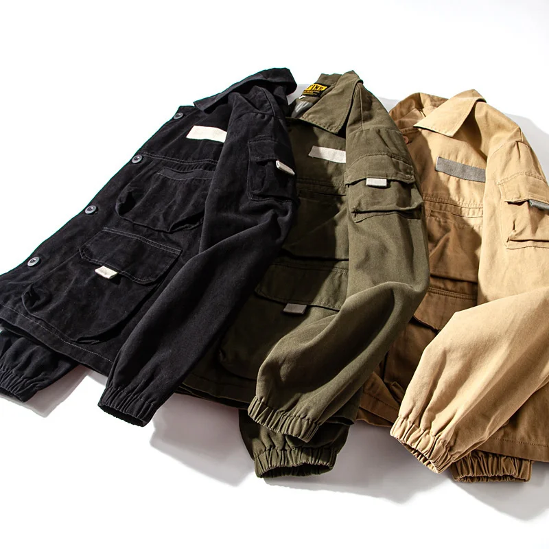 

American Casual Loose Multi Pocket Work Clothes Casual Lapel Jacket Couple Jacket Outdoor Camping Trekking Tooling Cargo Coat