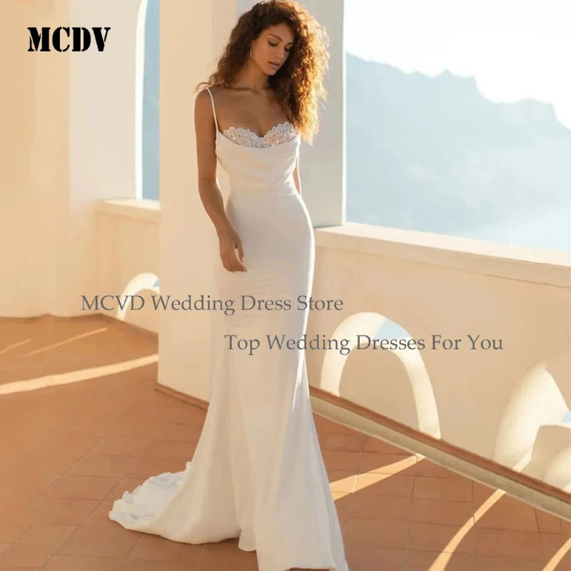 

Sexy Mermaid Wedding Dress Women Beach Bridesmaid Sequins Lace Sweetheart Neck Spaghetti Straps Bridal Gown Customized MCDV