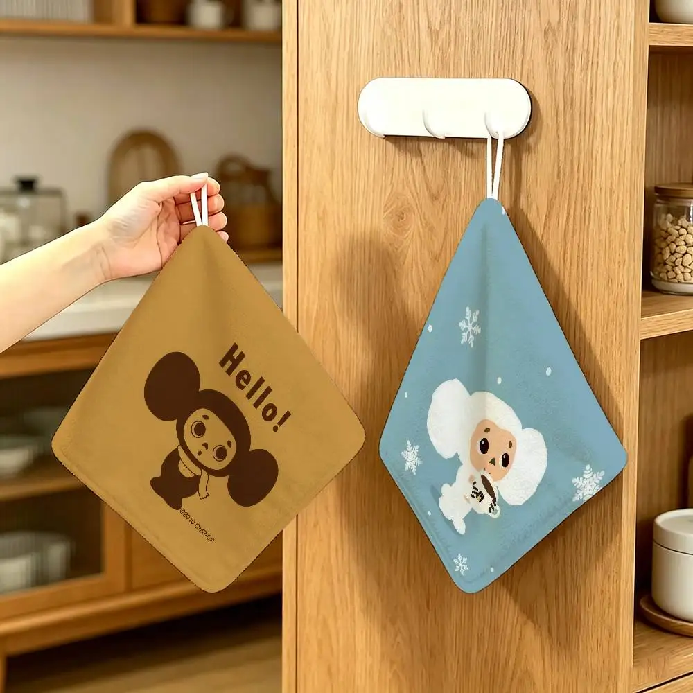 Cute C-Cheburashka anime  Anime Polyester Hanging Kitchen Hand Towel Durable Wear Resistant  Versatile Use Throughout Home