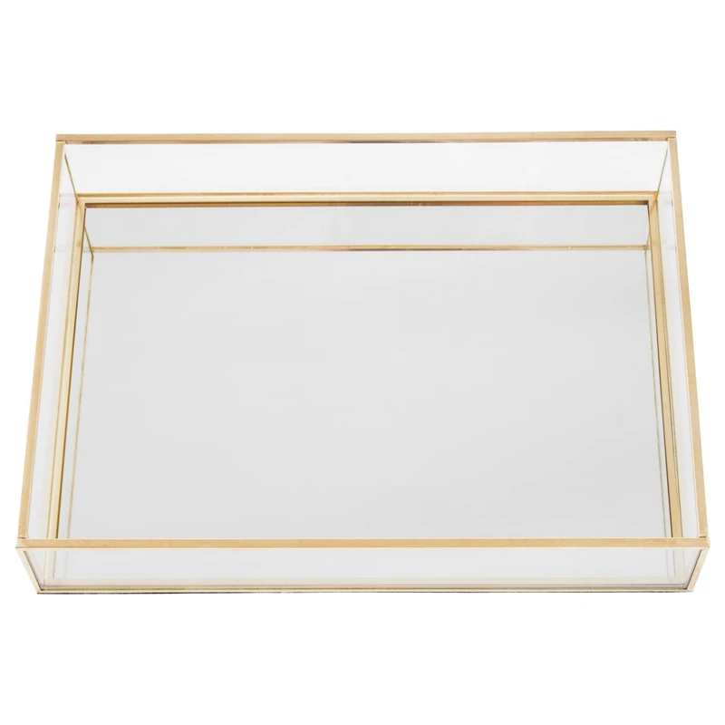 

Nordic Retro Storage Tray Gold Rectangle Glass Makeup Organizer Tray Dessert Plate Jewelry Display Home Kitchen Decor