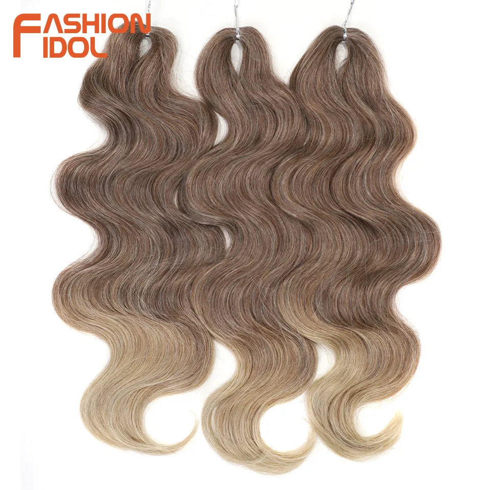 FASHION IDOL 24 pulgadas cabello crochet Body Wave 3 piezas sintético trenzas postizo ombre rubio natural para extensiones