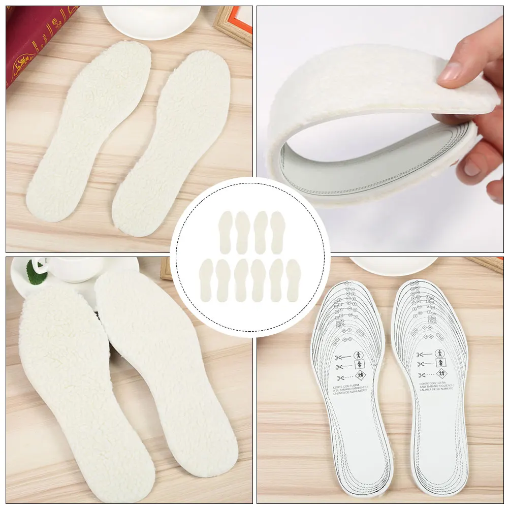 

10pcs Warm Wool Felt Insoles Winter Boots Durable EVA Material Shoe Inserts Pad White Women Foot Care Tool