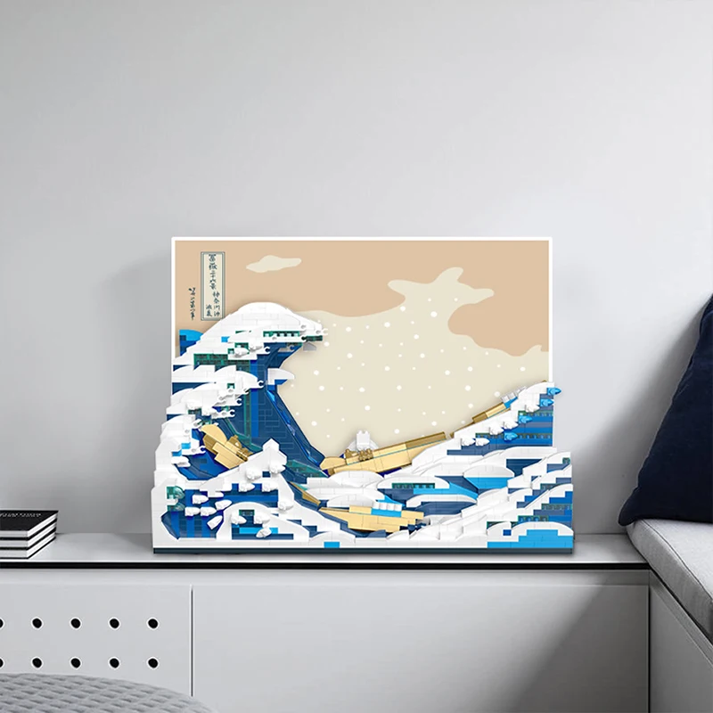 Creative World Famous Paintings The Starry Night MOC The Great Wave of Kanagawa Micro Building Blocks Brick Figure For Kids Gift