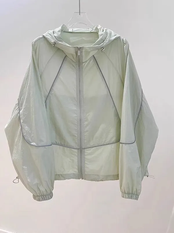 ملابس نسائية صيفية خفيفة الوزن فضفاضة قابلة للتنفس للحماية من الشمس، ملابس خارجية عصرية كاجوال بأكمام طويلة وسحاب