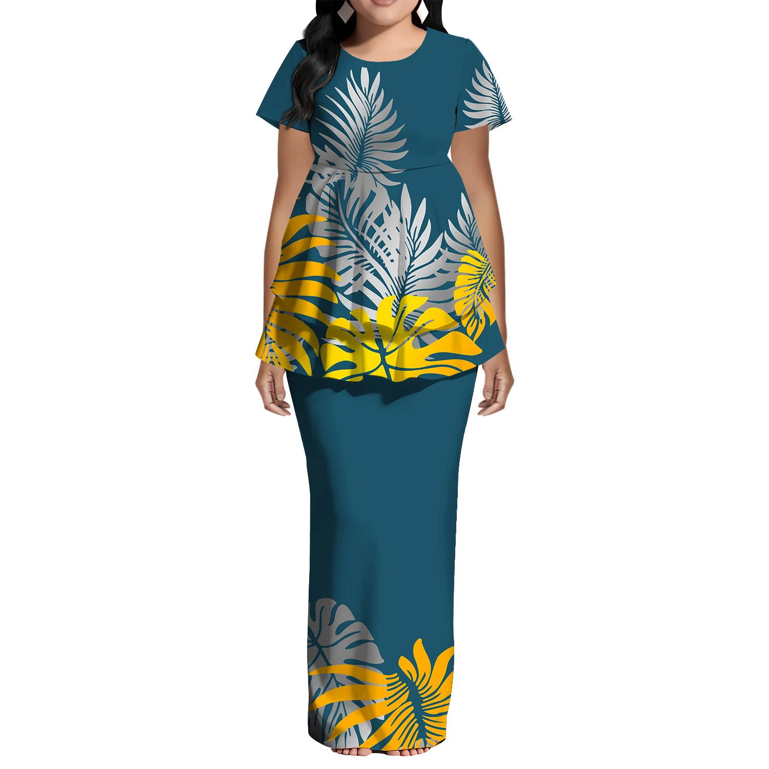 Fishtail Patchwork Design Top And Slit Skirt Custom-Made Polynesian Woman Dress Pattern Logo Island Puletasi 2025 New