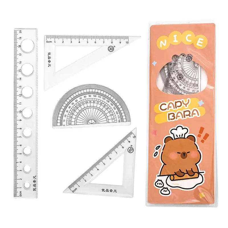 Drawing Rulers Capybara Ruler Set For Students Portable Cute Capybara Ruler Set Straight Ruler Triangle Ruler Protractor Math