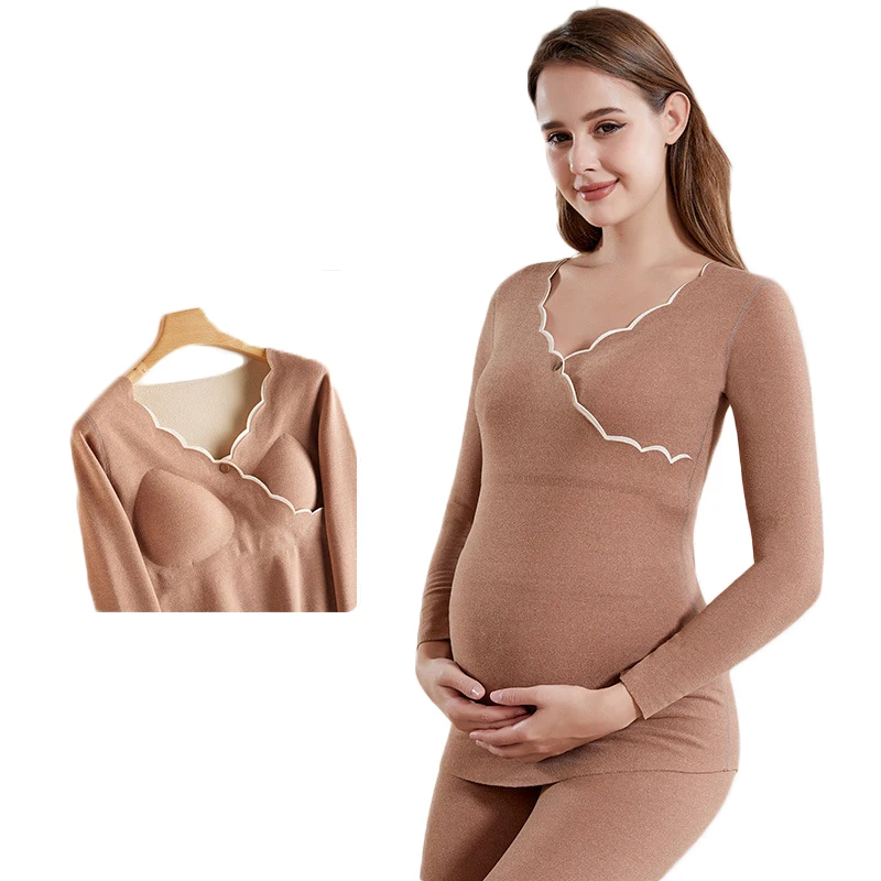 

Underwear Set With Chest Pad Warm Winter Pajamas Women Without Trace Fever Pregnant Women Sleepwear