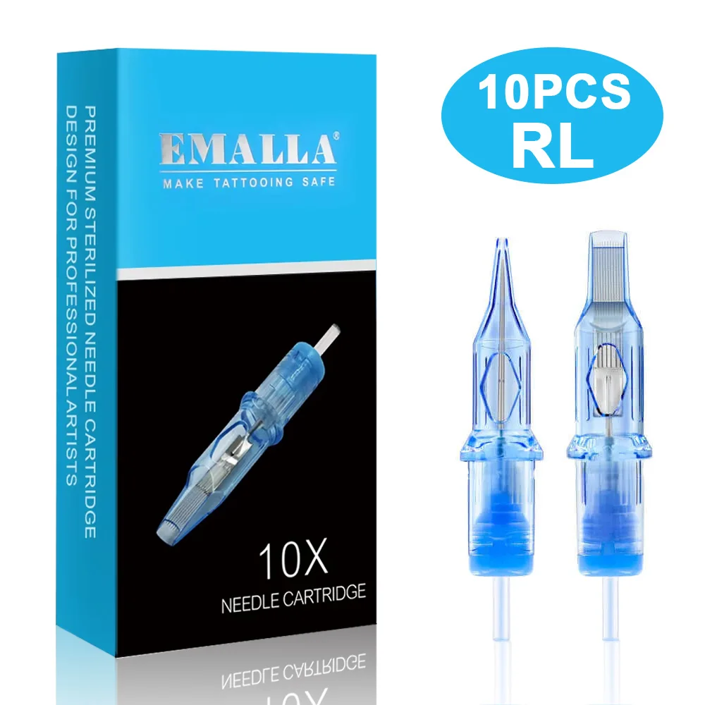 

10pcs EMALLA ELIOT Tattoo Cartridge Needles Disposable Sterilize Tattoo Needles RL Round Liner for Cartridge Tattoo Machine