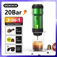 DENOKIN Electric Portable Coffee Machine Italian Espresso Machine for Car & Home 3-in-1 Capsule Powder Travel Coffee Maker