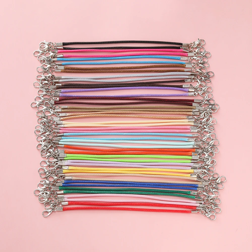 

10pcs 2mm PU Leather Wax Thread 13cm Braided Strings With Alloy Lobster Clasp Bracelet Cord for DIY Jewelry Making Supplies