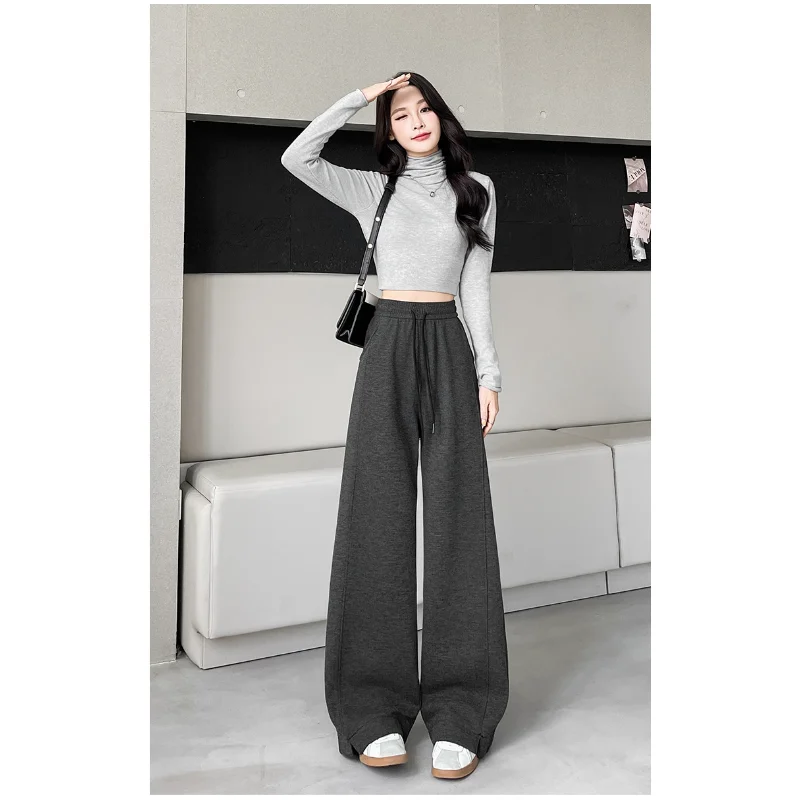 سميكة الكشمير السراويل عالية الخصر سليم صالح سبليت بنطال ذو قصة أرجل واسعة الخريف الشتاء تصميم جديد الشعور الموسعة سراويل تقليدية #5