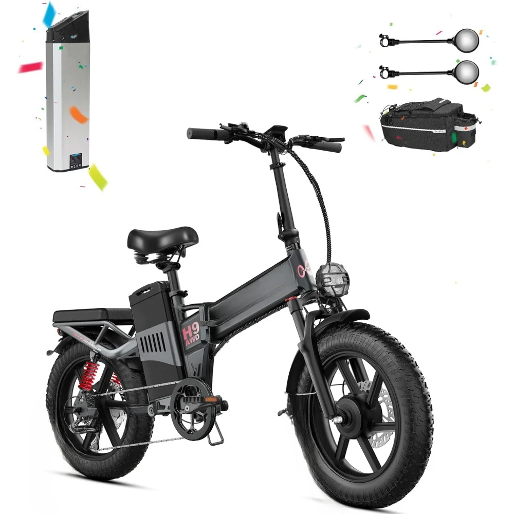 

Folding Electric Bike for Adults, 2000W Dual Motor, 48V 40Ah/60Ah/82Ah Long Range Ebike, 20 Inch Fat Tire Electric Bicycles