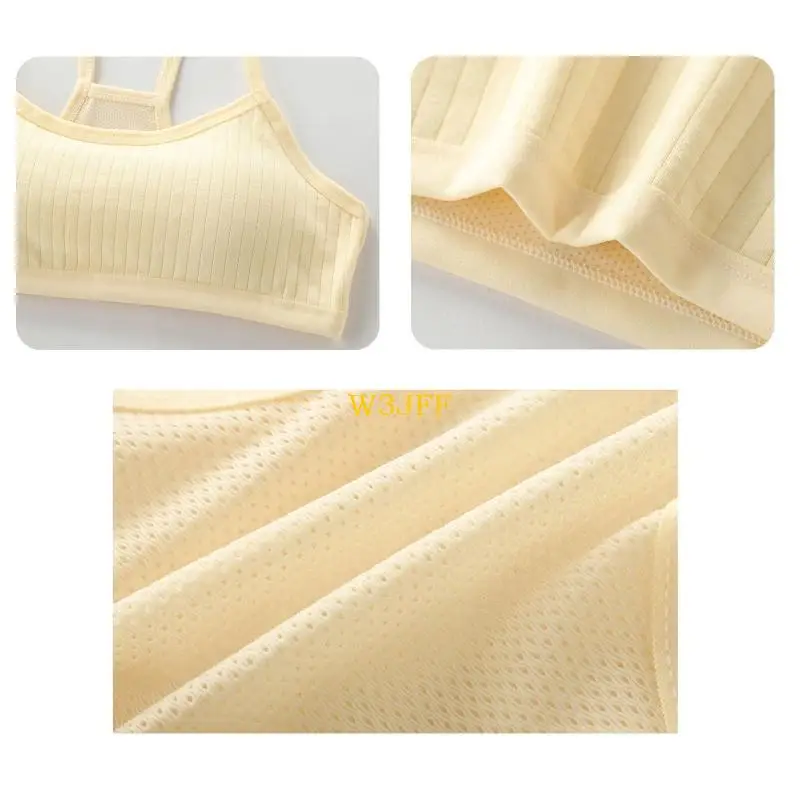 

W3JF Teens Girls Cotton Training Bra with Removable Pad Racerback Ribbed Solid Color Bralette Mesh Back Vest Old
