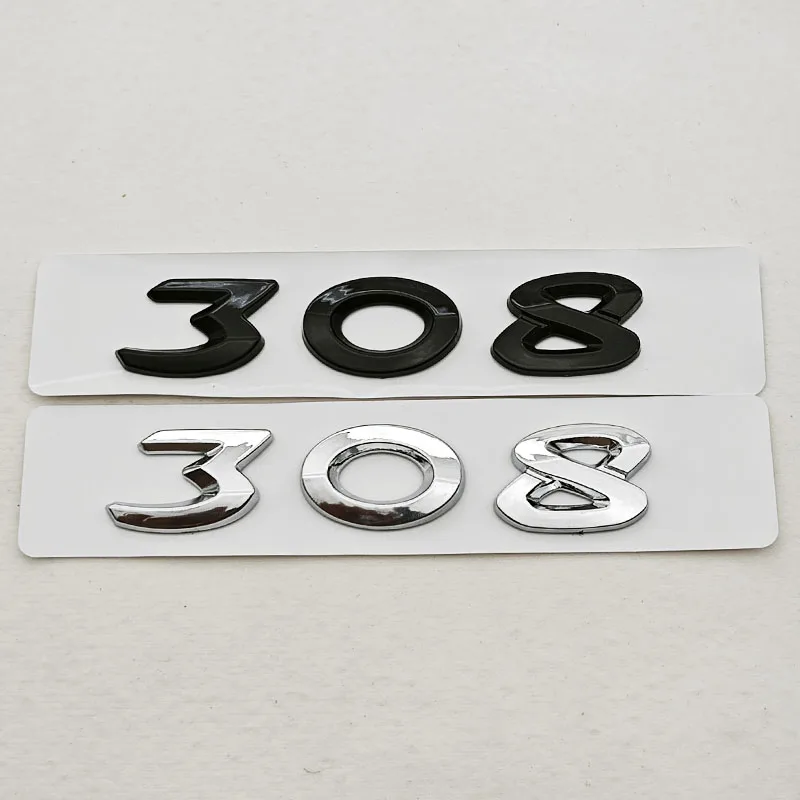 Nuevo Emblema 3D ABS Cromado Negro con Letras 308, Adhesivo para Maletero Trasero de Coche, para Peugeot 308 SW GT Line GTI T9 T7 P5, Accesorios